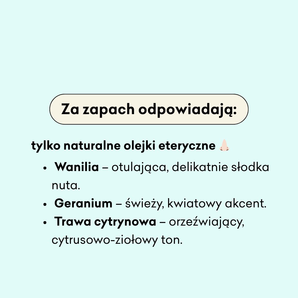 Szampon Delikatny w kostce za zapach odpowiadają tylko naturalne olejki eteryczne: wanilia, geraniu, trawa cytrynowa.