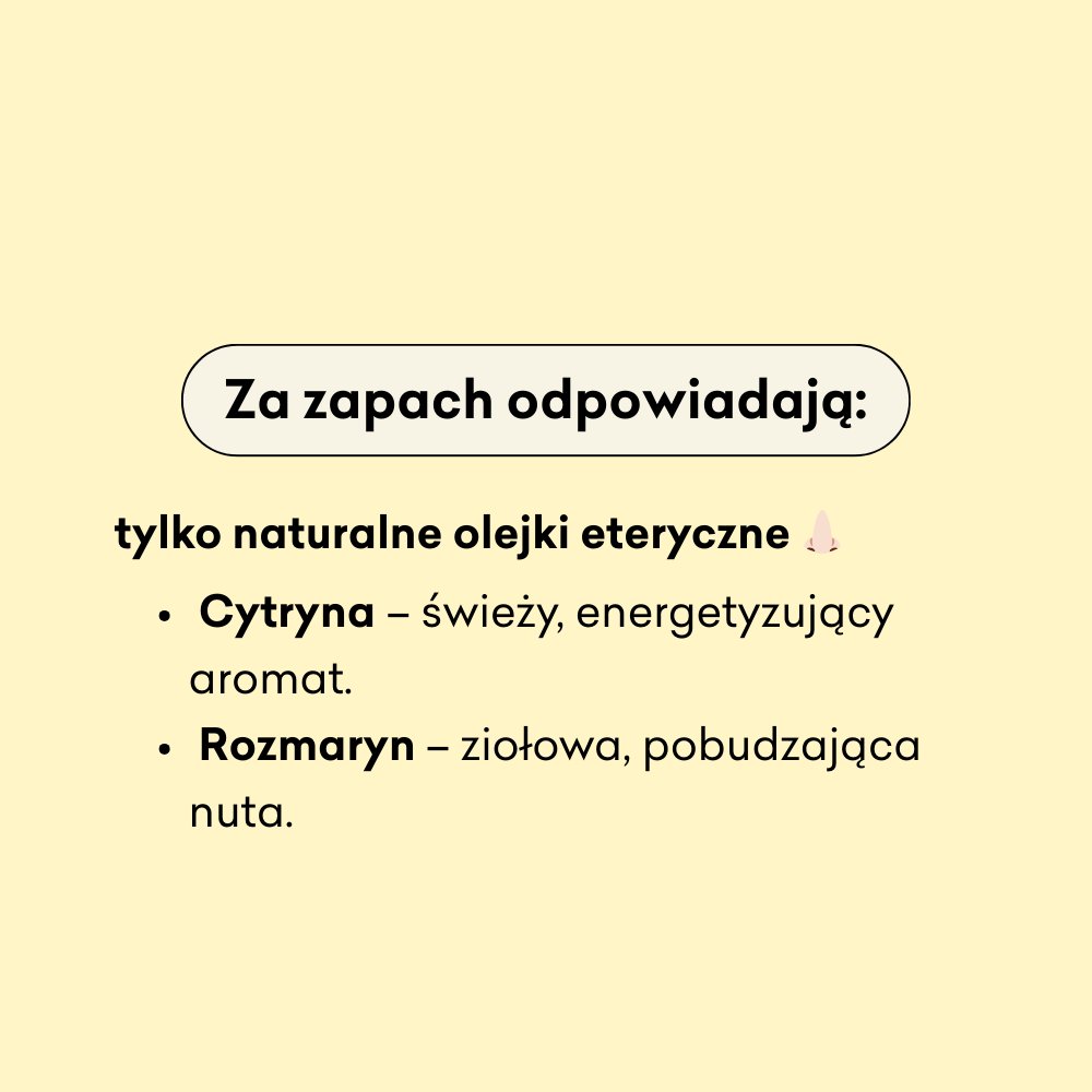 Infografika dotycząca olejków eterycznych cytryny i rozmarynu, które odpowiadają za zapach produktu. 