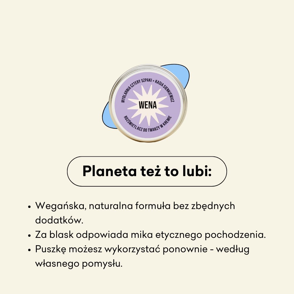Rozświetlacz do twarzy WENA x Kasia Sienkiewicz, wegańska, naturalna formuła bez zbędnych dodatków.