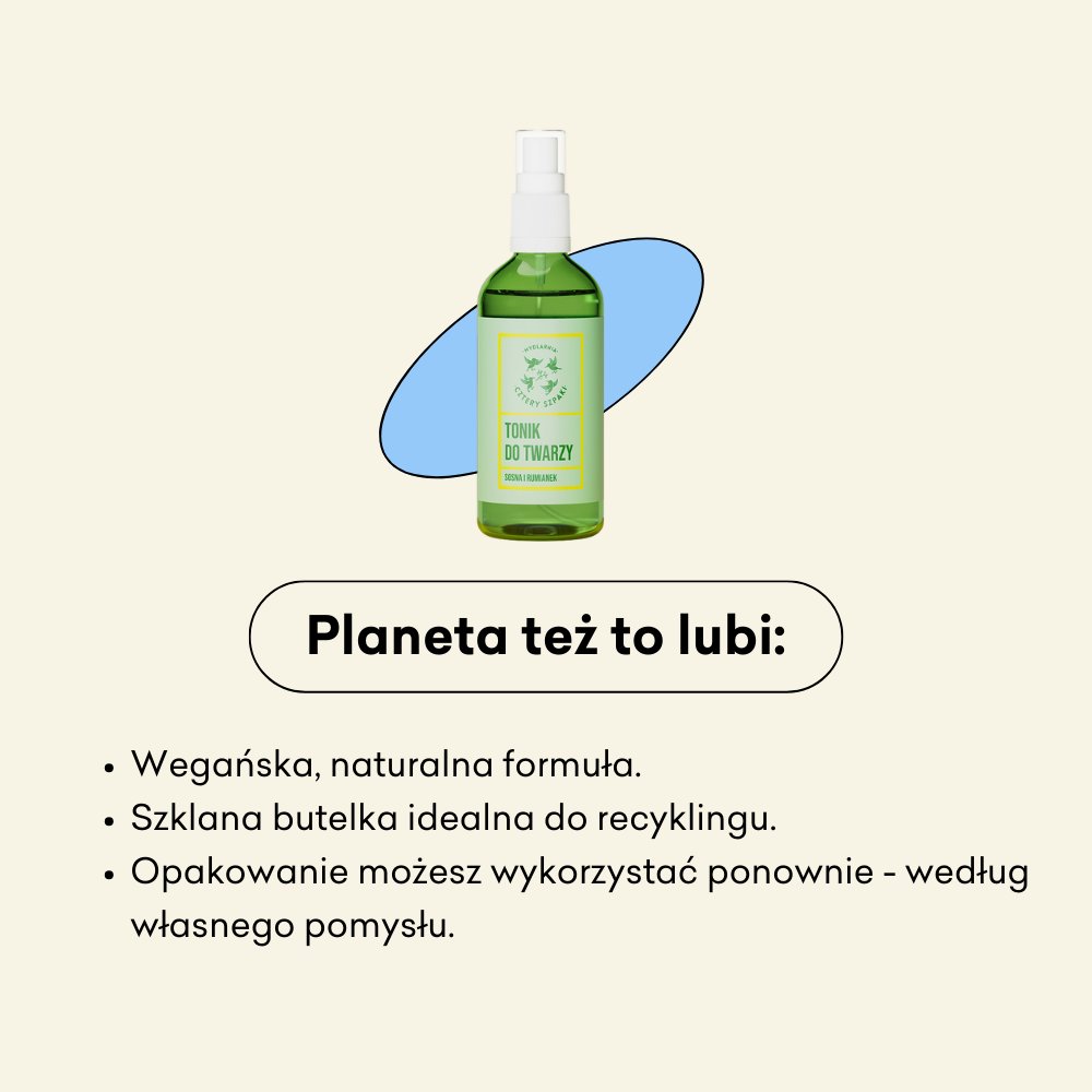 Tonik do twarzy Sosna i Rumianek to wegańska, naturalna formuła. 