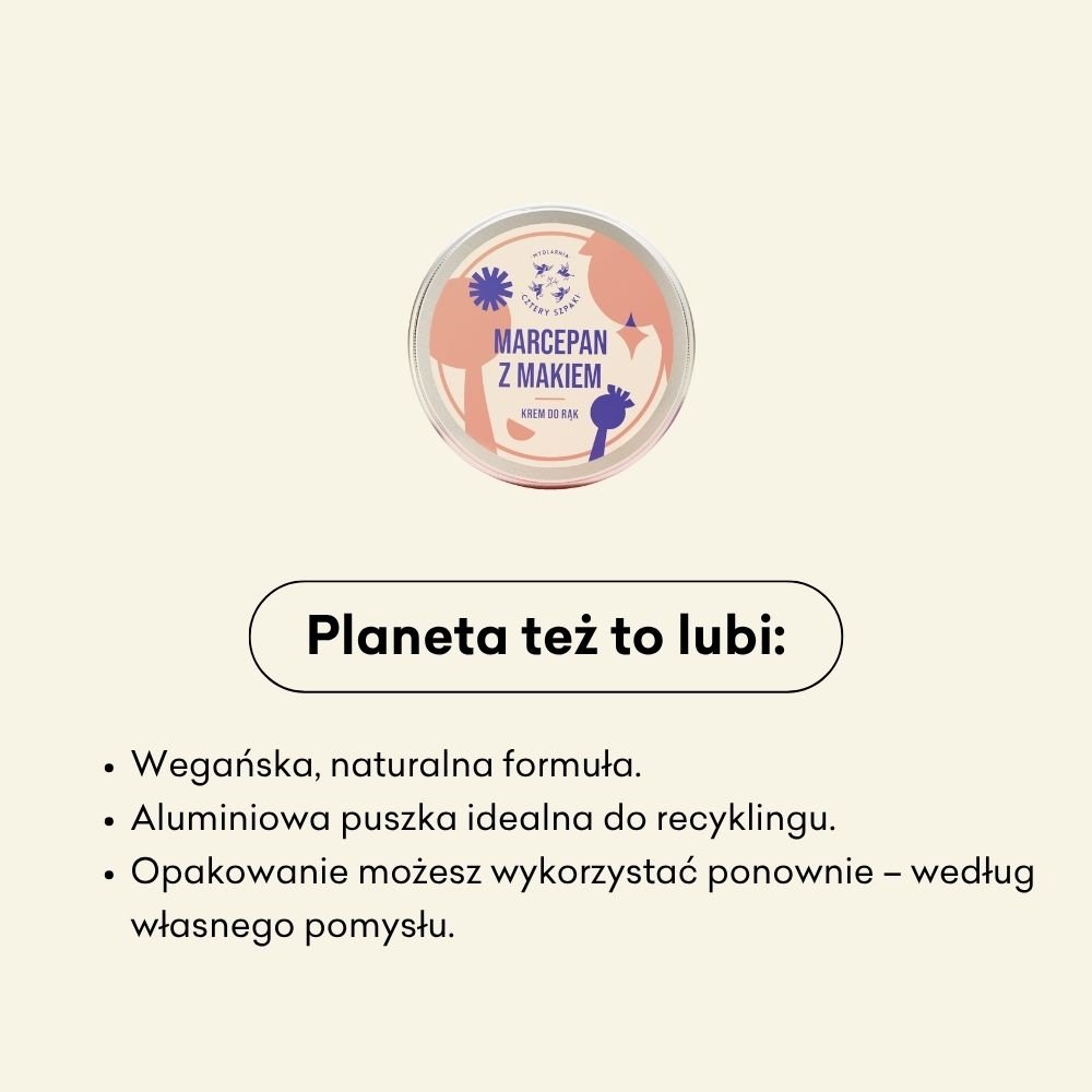 Infografika dotycząca wpływu produktu na planetę. Wegańska formuła, aluminiowa puszka idealna do recyklingu. 