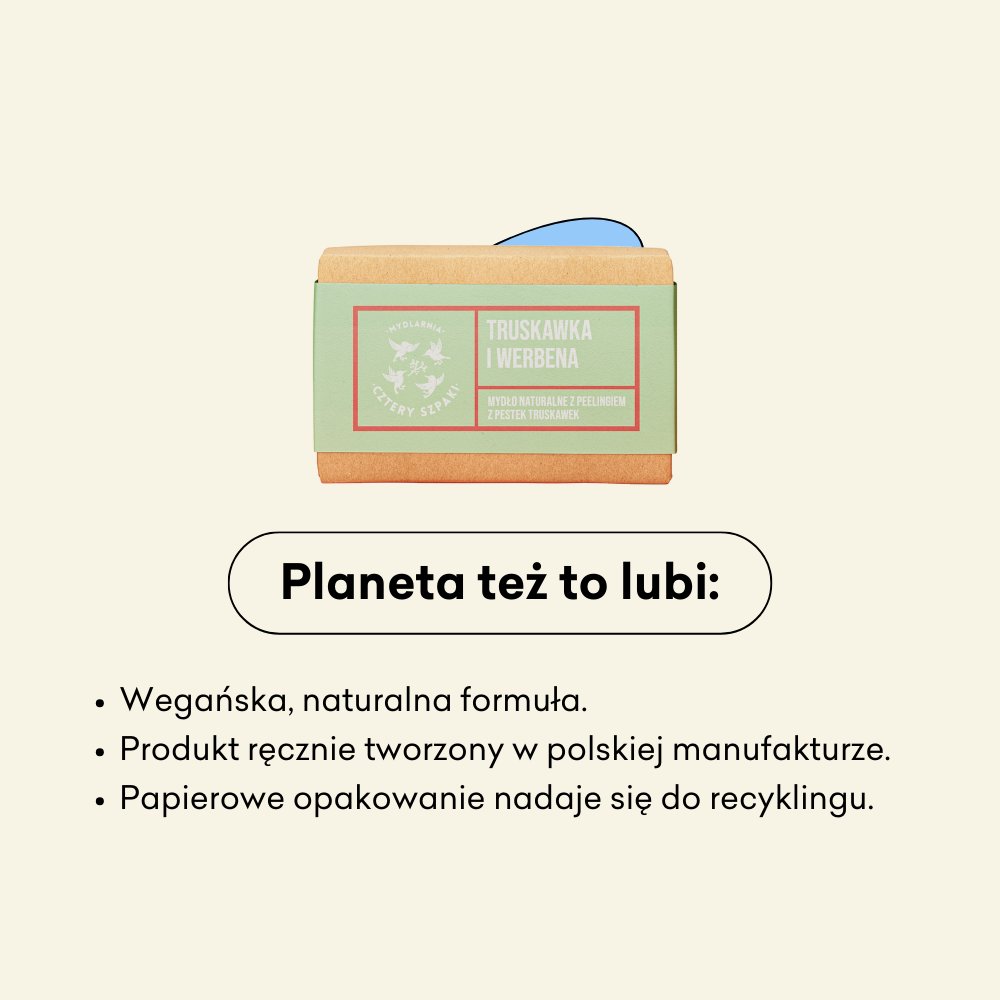 Truskawka i Werbena - naturalne mydło peelingujące wegańska, naturalna formuła.