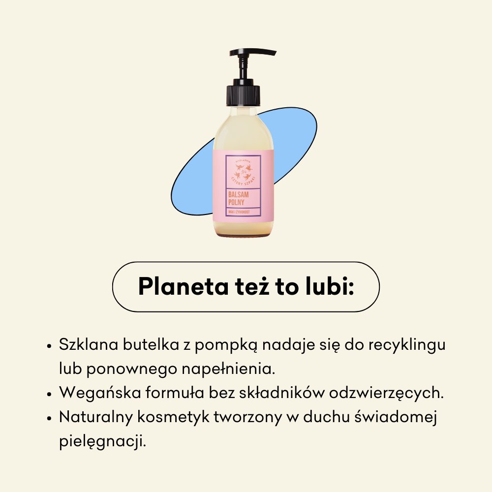 Balsam do ciała Polny - Mak i Żywokost wegańska formuła w szklanej butelce.