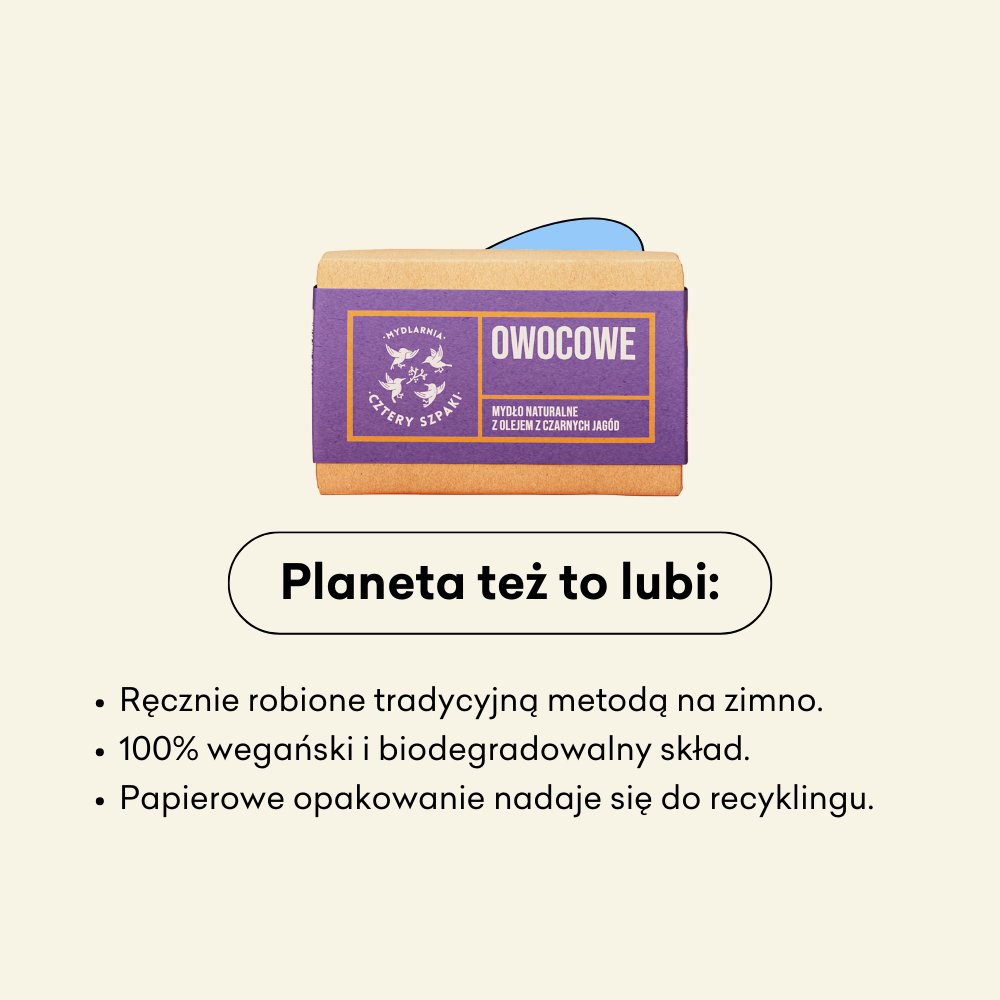 Mydło Owocowe to 100% wegański skład.







