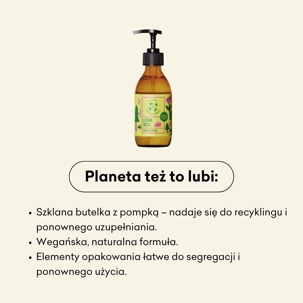 Mydło w płynie Leśna Róża to wegańska i naturalna formuła. 