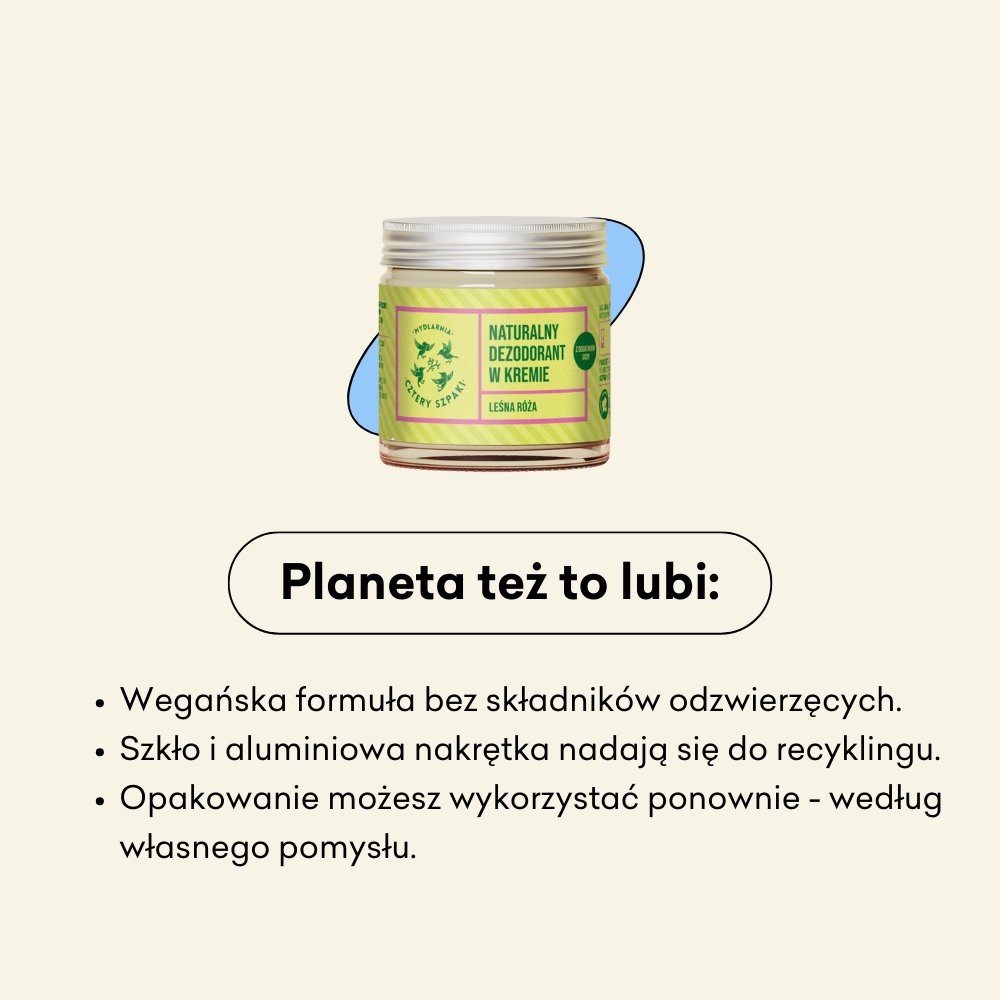 Naturalny dezodorant w kremie Leśna Róża z dodatkiem sody, wegańska formuła.