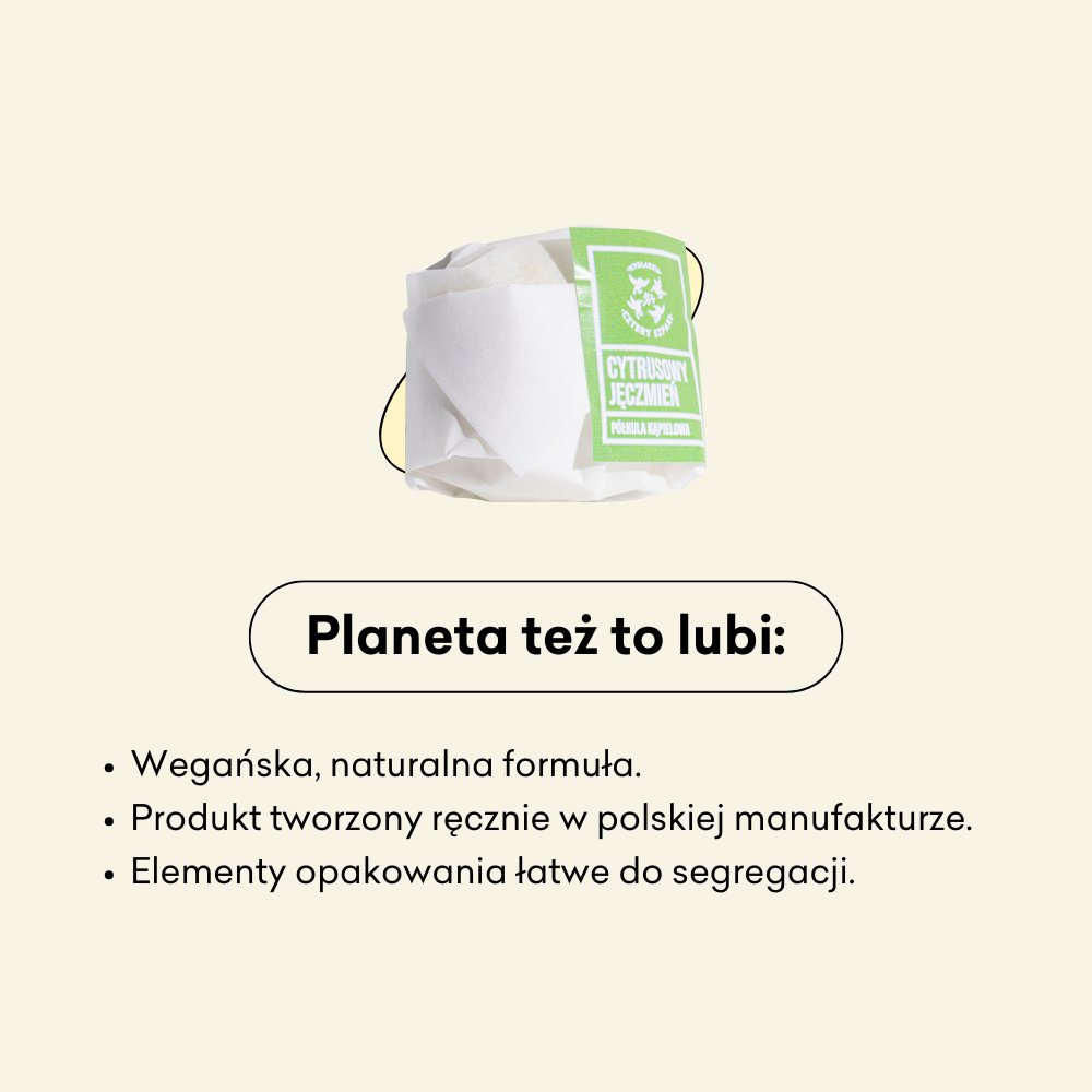 Półkula kąpielowa Cytrusowy Jęczmień to wegańska i naturalna formuła. 