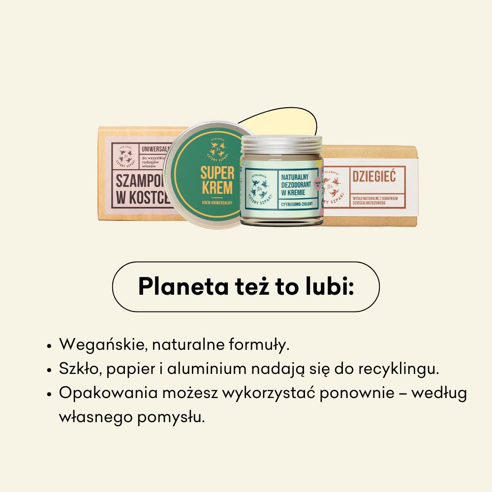 Zestaw bestsellerowy infografika planeta też to lubi: wegańskie, naturalne formuły, szkło, papier i aluminium nadają się do recyklingu, opakowania możesz wykorzystać ponownie.