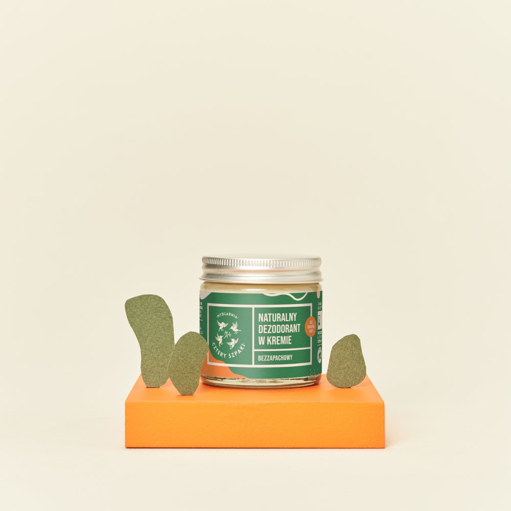 Delikatny dezodorant w kremie bezzapachowy bez dodatku sody w szklanym słoiczku 60 ml, 4 Szpaki