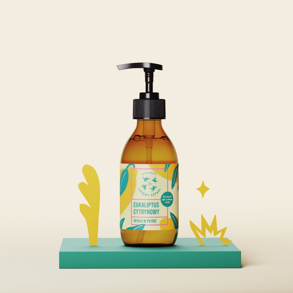 Mydło w płynie Eukaliptus Cytrynowy w szklanej butelce z pompką. 