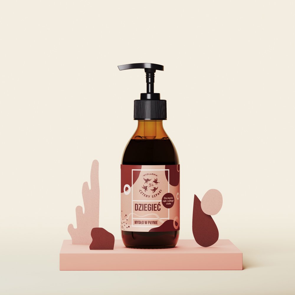 Mydło w płynie Dziegieć w szklanej butelce z pompką. 