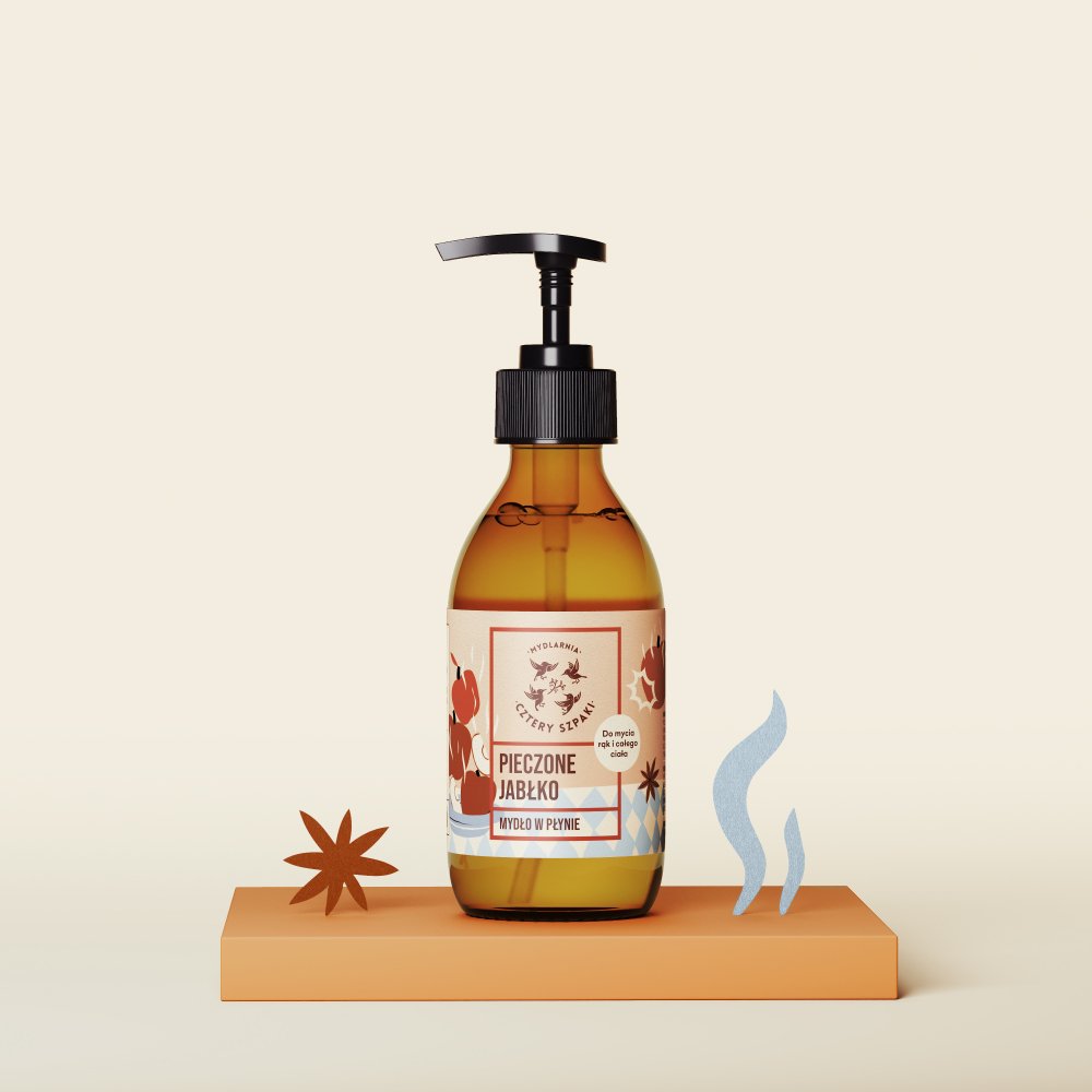Mydło w płynie Pieczone Jabłko w szklanej butelce z pompką. 