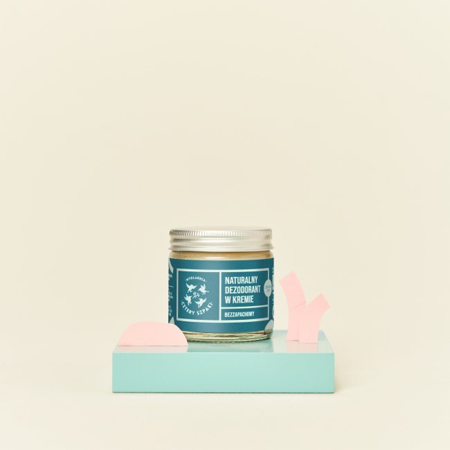 Naturalny dezodorant w kremie bezzapachowy z ziemią okrzemkową w szklanym słoiczku 60 ml, 4 Szpaki