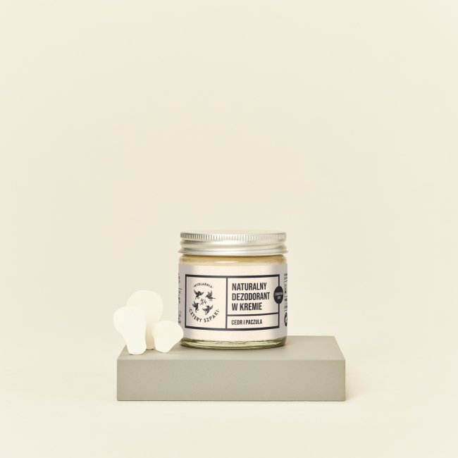 Naturalny dezodorant w kremie Cedr i Paczula z ziemią okrzemkową w szklanym słoiczku 60 ml, 4 Szpaki